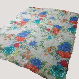 Vintage Floral Print Scarf Wrap Multicolor Flowers Blooms Light Sheer Fabric